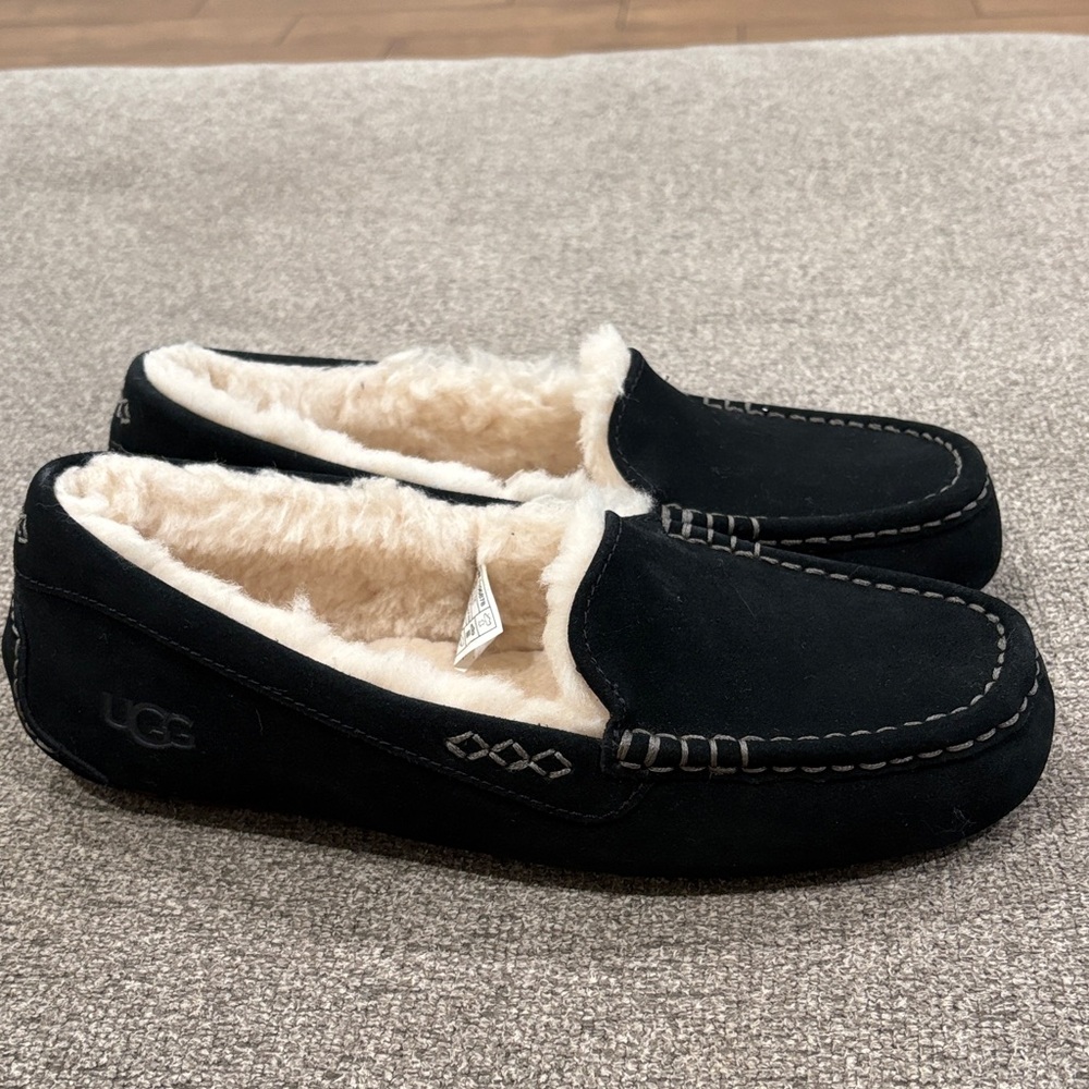 UGG Black Suede Moccasins with Cream Lining